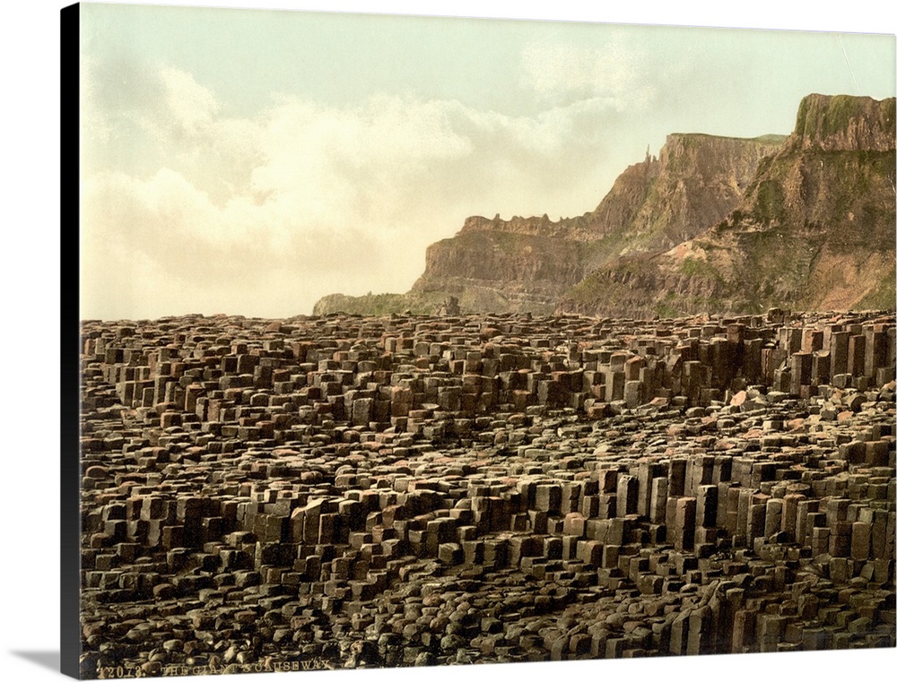 Hand colored photograph of giant's causeway, country Antrim, Ireland.