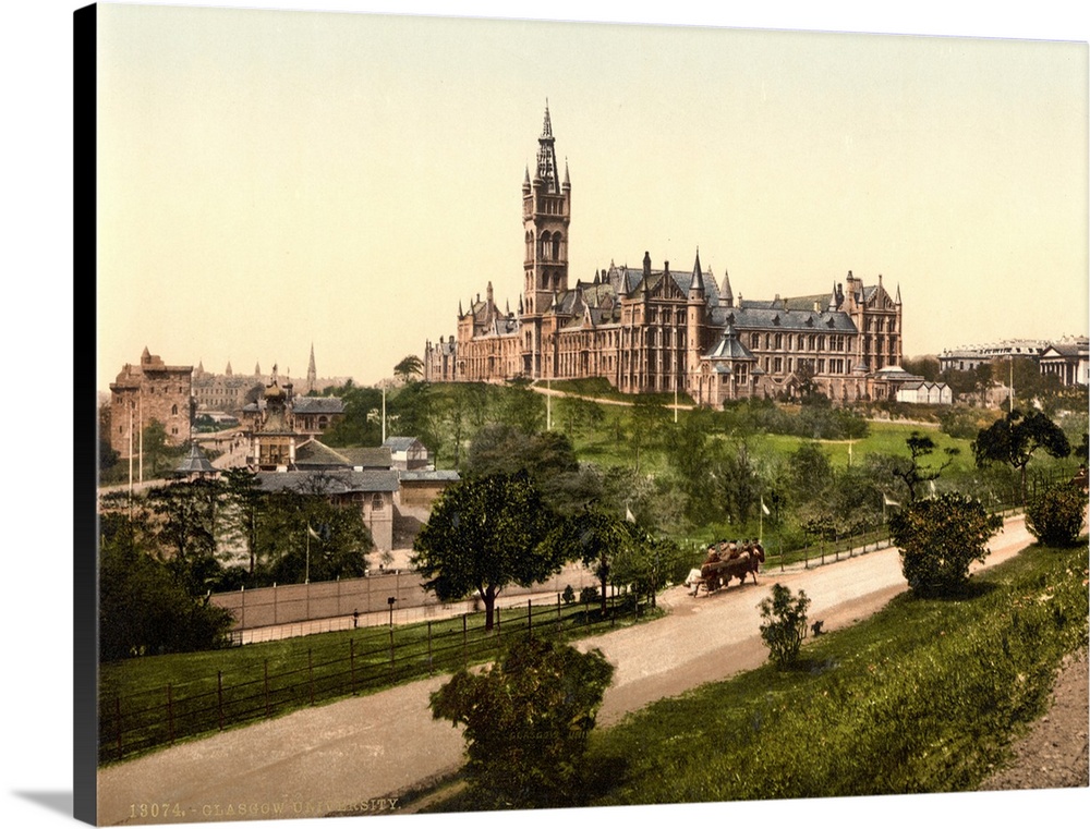 Hand colored photograph of Glasgow university Glasgow, Scotland.