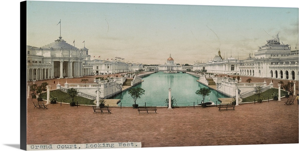 Hand colored photograph of grand court, looking west.