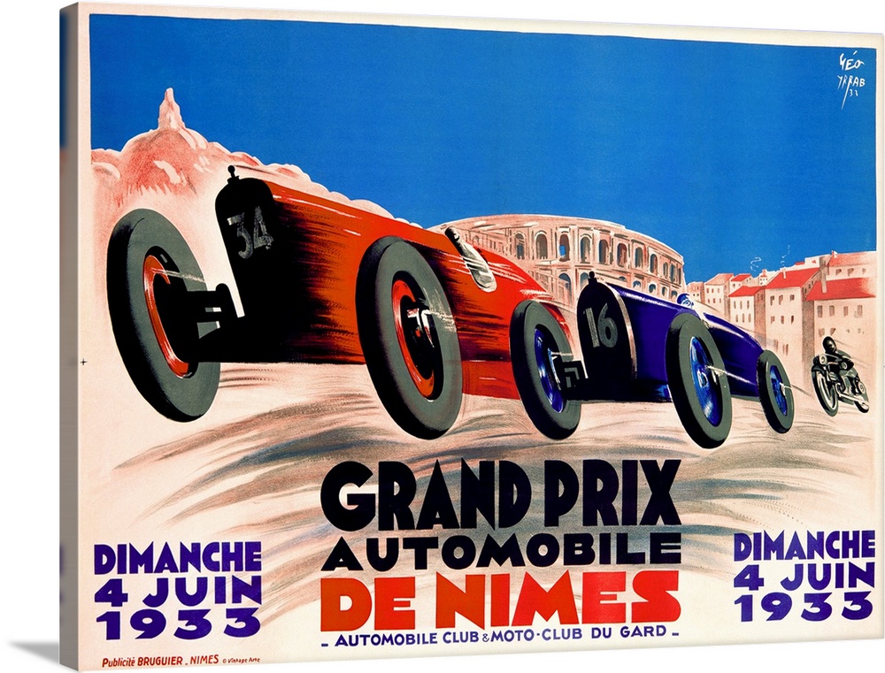 Grand Prix, de Nimes, 1932, Vintage Poster