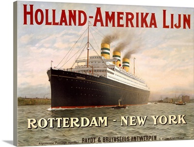 Holland Amerika Line, Rotterdam to New York, Vintage Poster