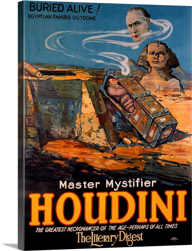 Houdini, Buried Alive, the Literary Digest, Vintage Poster