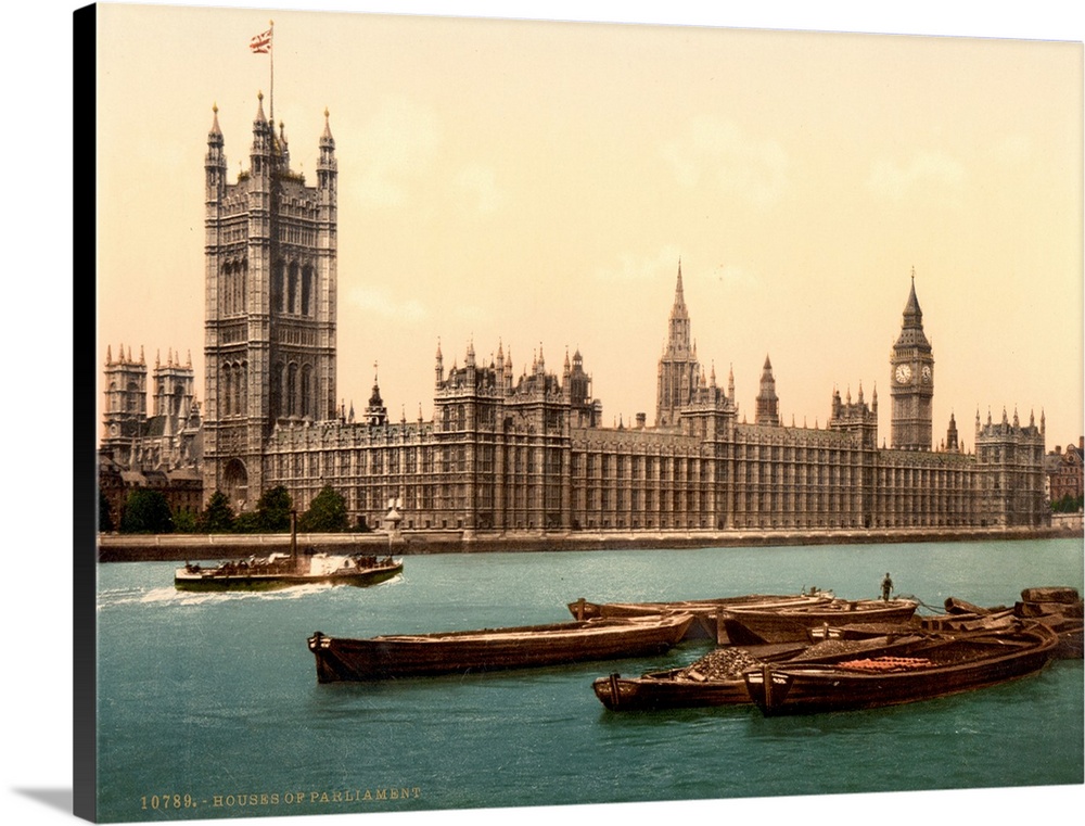 Hand colored photograph of house of parliament London, England.