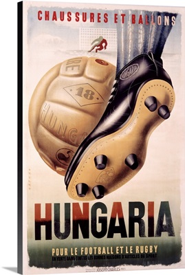 Hungaria, Football and Rugby Shoes, Vintage Poster