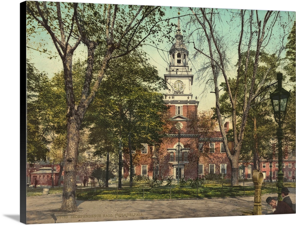 Hand colored photograph of independence hall, Philadelphia.