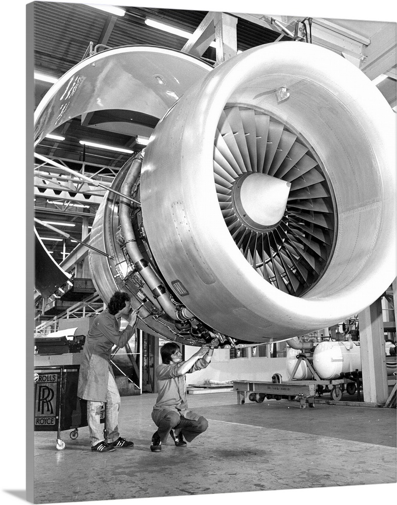 29th August 1984:  A powerful Rolls-Royce RB211 - 524 D4 engine made to the latest upgrade standard, at Derby before despa...