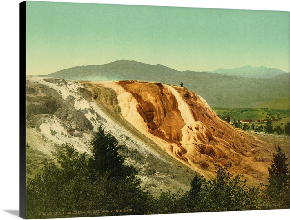 Hand colored photograph of Jupiter terrace, Yellowstone Park.