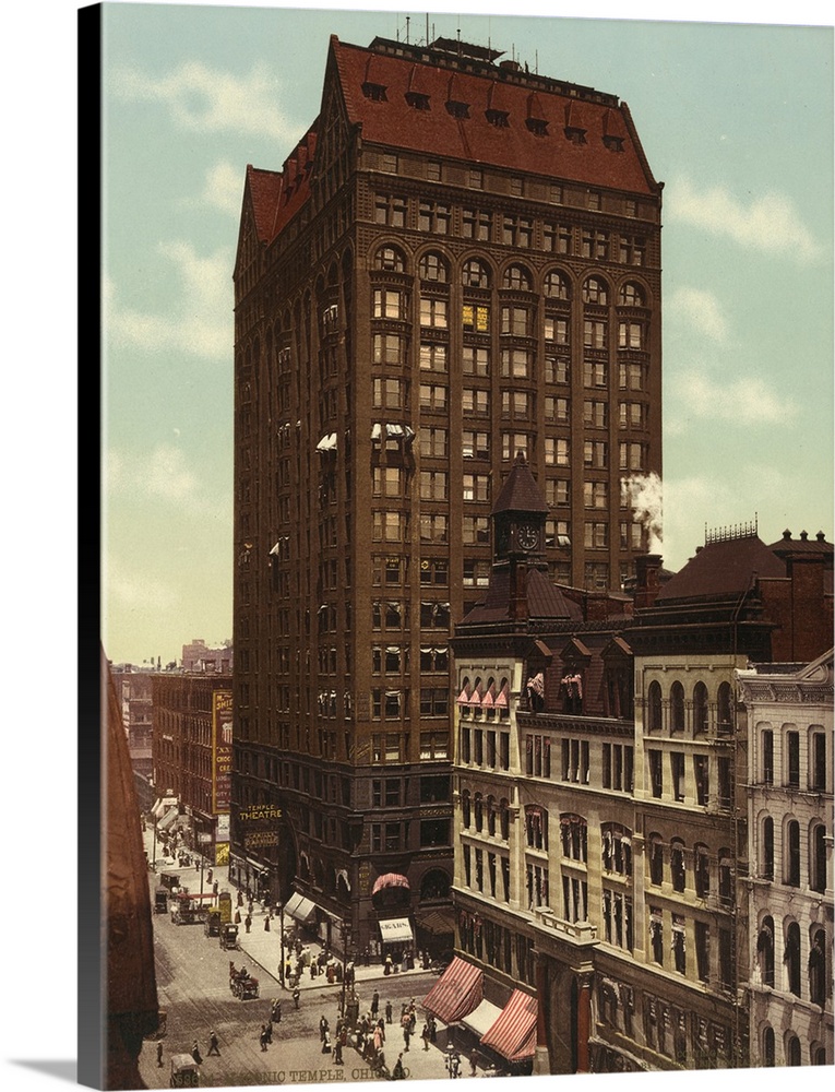 Hand colored photograph of masonic temple, Chicago.
