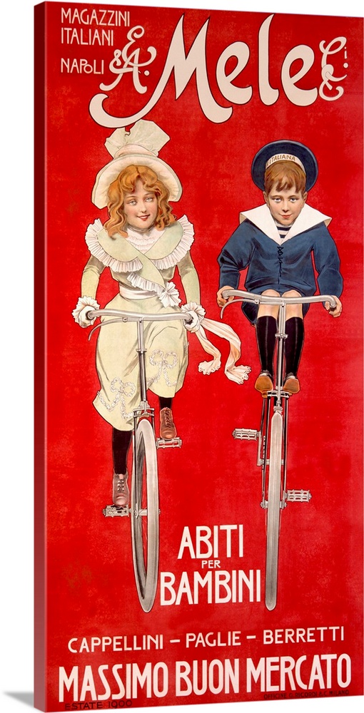 This is a vintage Italian advertising poster for E. & A. Mele & C., a famous department store in Naples, known for high-en...