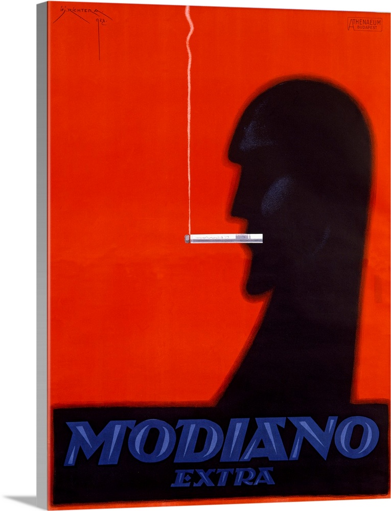 Old print advertising a cigarette brand.  There is a silhouette of man with a smoking cigarette in his mouth.