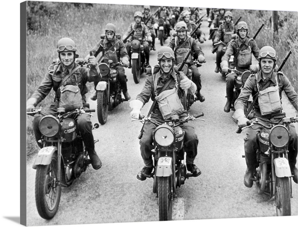 8th December 1941:  The motorcycle division of the Czech army training in England during World War II