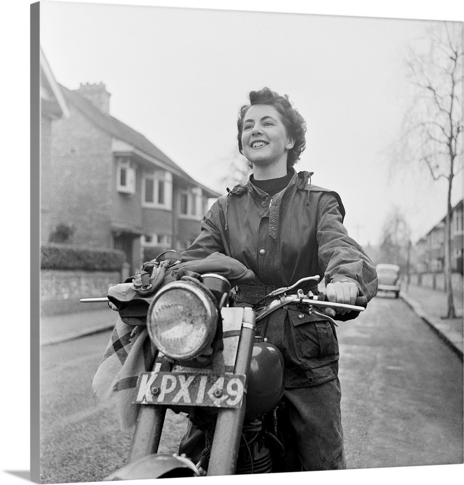 3rd March 1951:  June Adams, aged 21, on her motorcycle, who competes in motorcycle trials at weekends  Original Publicati...