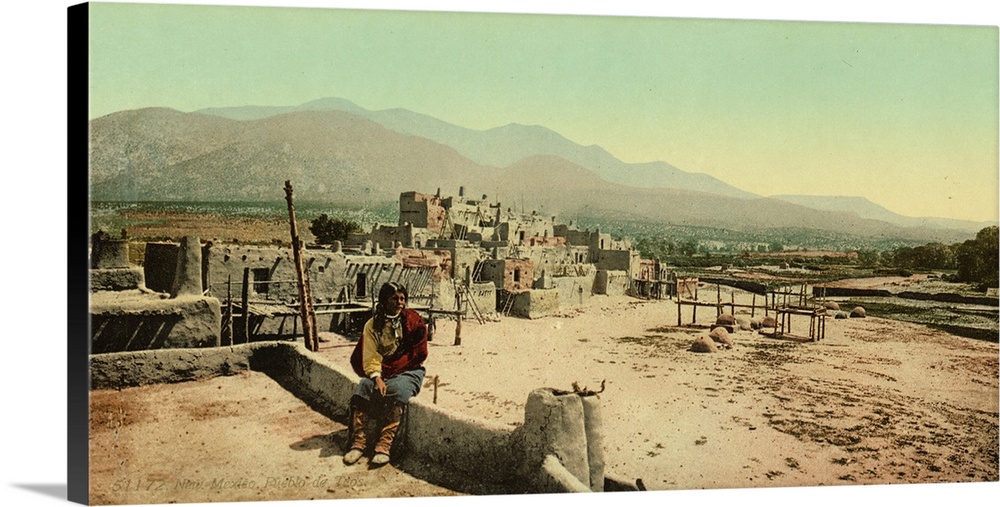 Hand colored photograph of New Mexico. Pueblo de Taos.