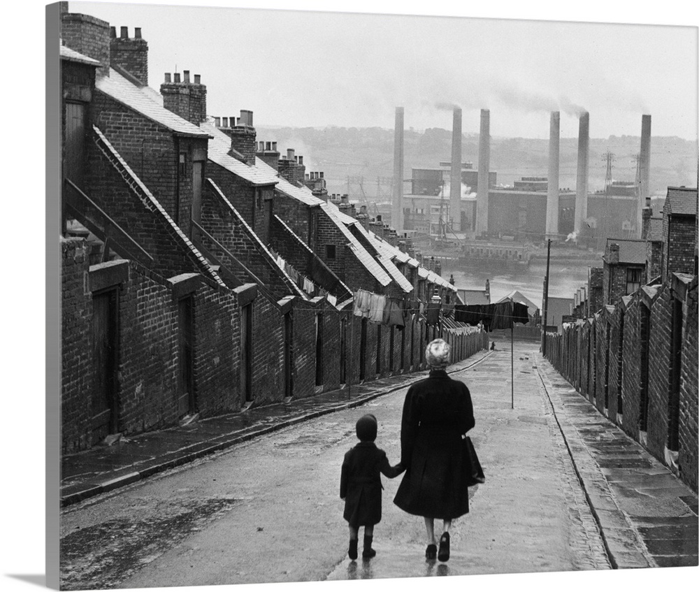 A woman and child walking down a Tyneside street, in Newcastle, England  Original Publication: Picture Post - 5138 - Down ...