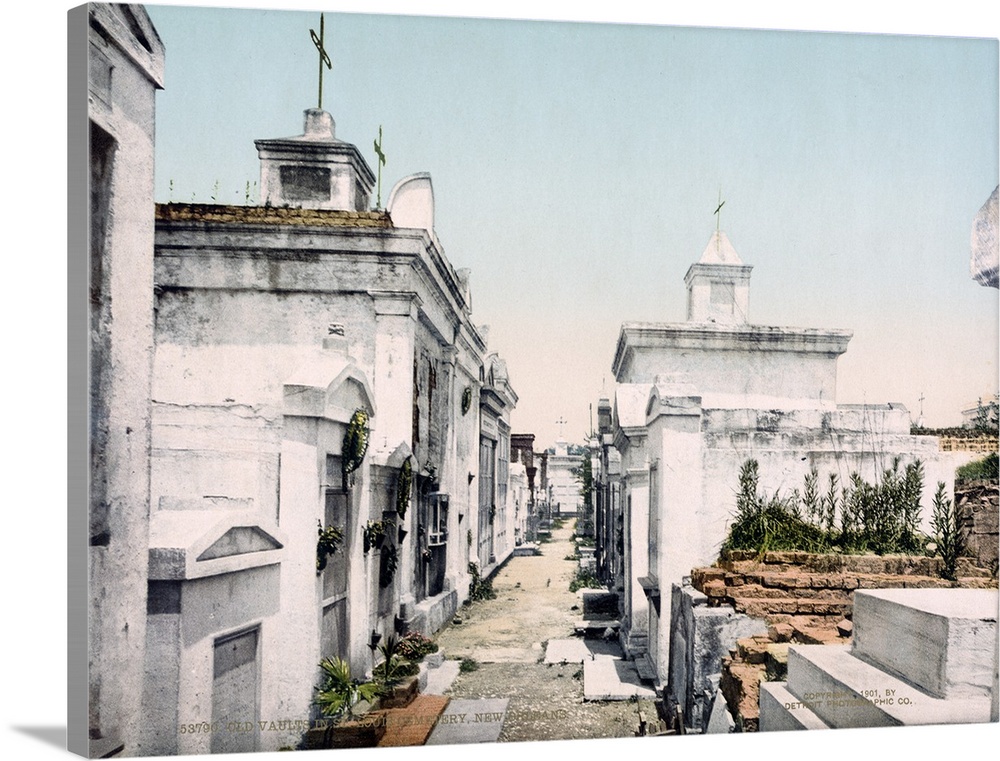 Antiqued photo of a cemetery in New Orleans printed on to canvas.