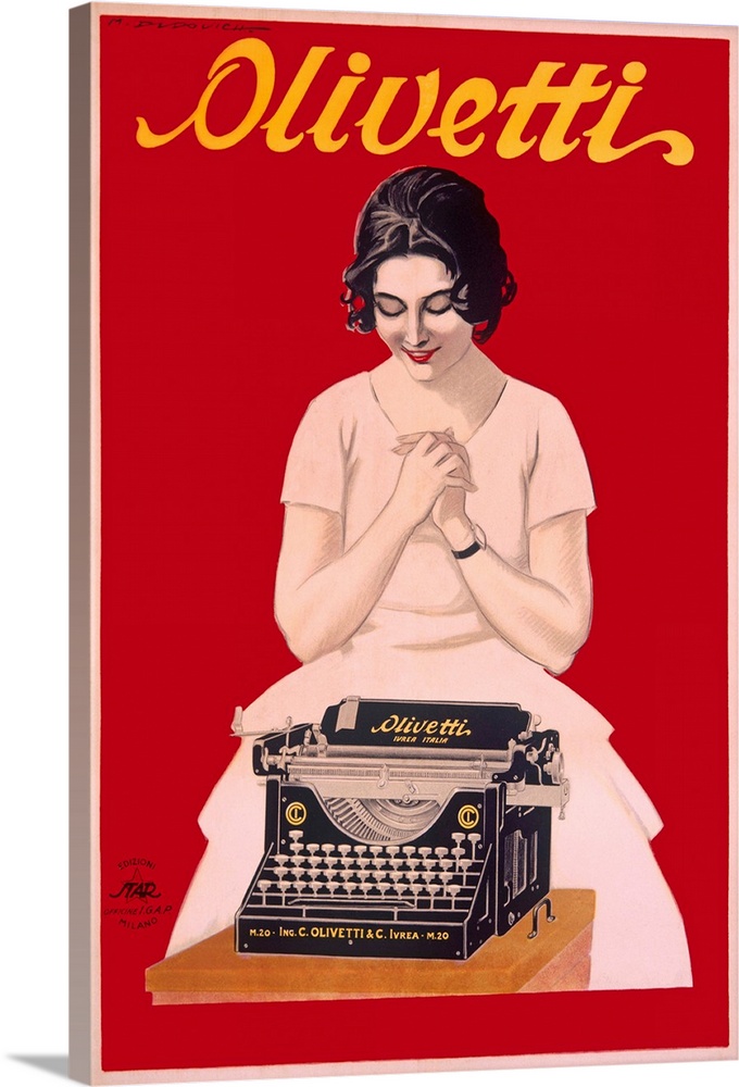 Olivetti 1921 Dudovich Poster Vintage Typewriter Advertising Canvas Print 27x39 