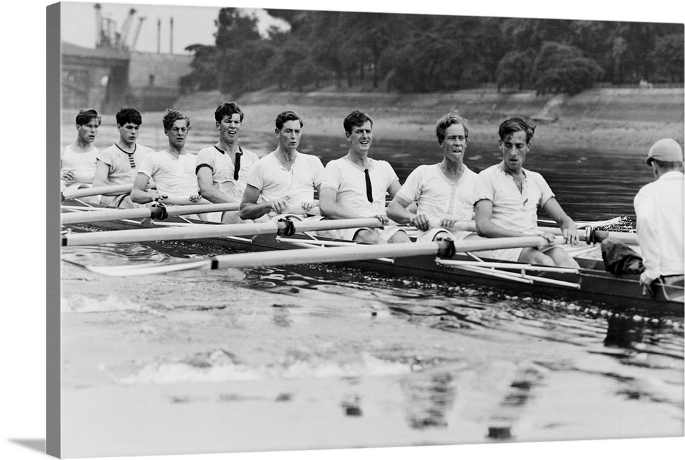 Try-outs for the British Olympic rowing team on the River Thames between Putney and Charing Cross, 9th August 1956 From le...