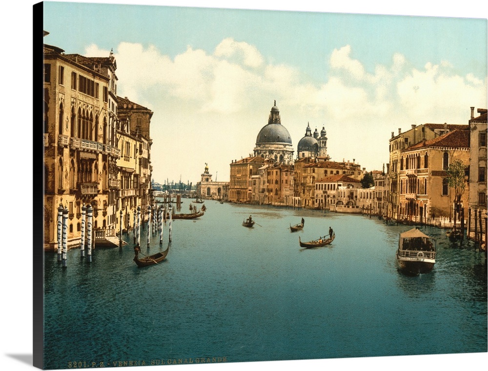 Hand colored photograph of on the grand canal, Venice, Italy.