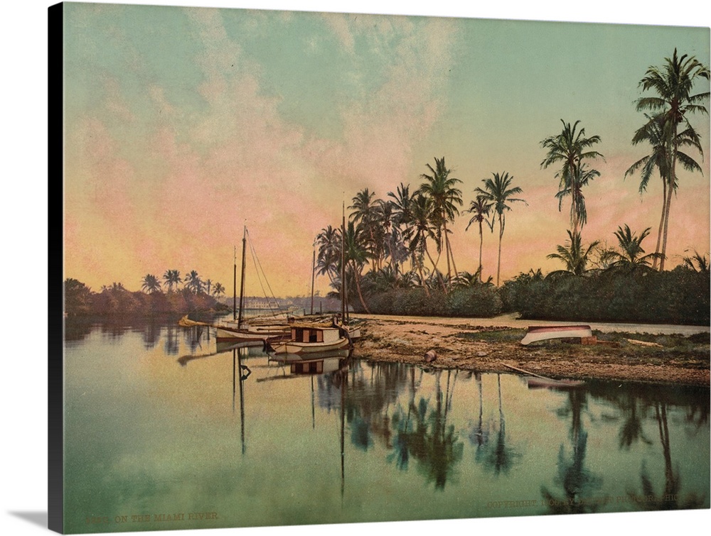 Hand colored photograph of on the Miami river.