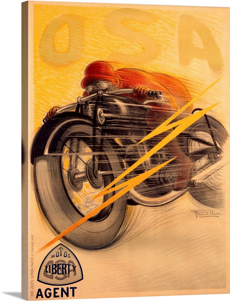 OSA Liberty Motorcycle Vintage Advertising Poster Wall Art, Canvas Prints,  Framed Prints, Wall Peels