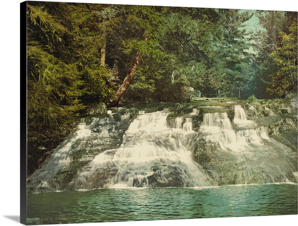 Hand colored photograph of Paradise Falls, Pocono mountains, Pennsylvania.