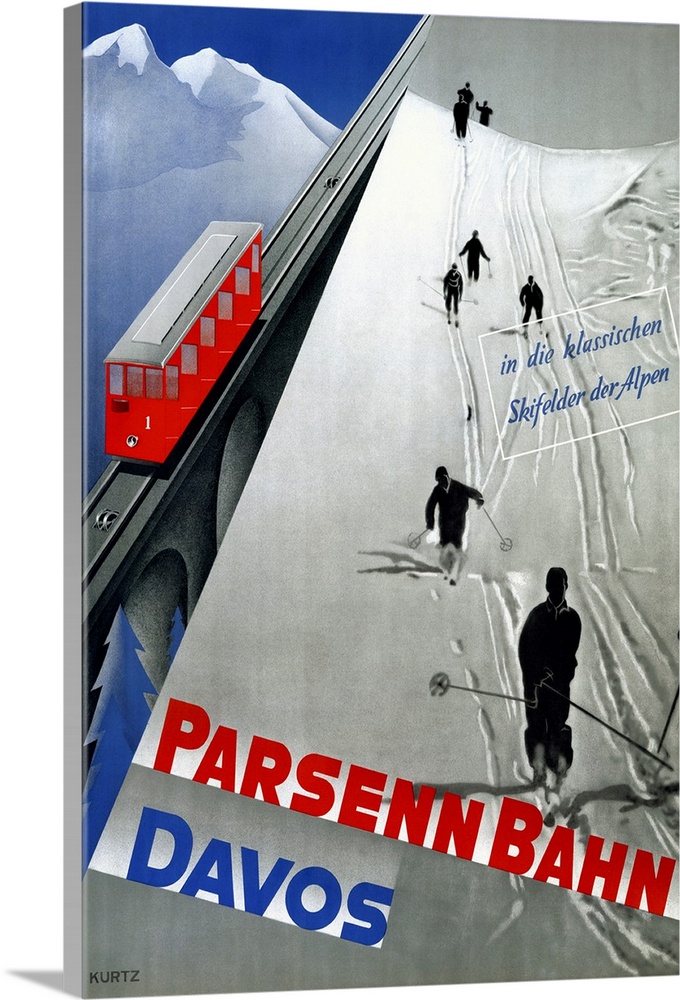 Parsenn Bahn, Davos, Vintage Poster, by Kurtz