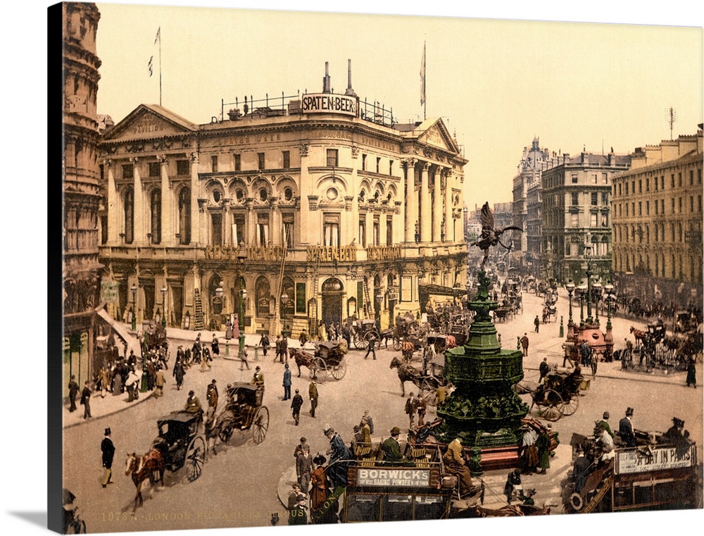 Hand colored photograph of piccadilly circus, London.