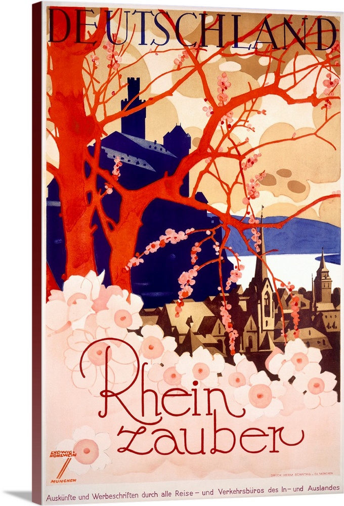 Rhein zauber, Deutchland, Vintage Poster, Framed Big Art, Prints, Peels | Wall Canvas Great Canvas Wall Prints, Ludwig Hohlwein by