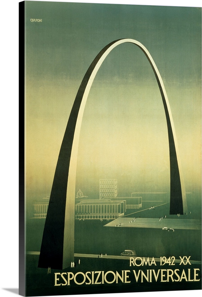 This large commemorative art poster is from the 1942 World's Fair in Rome, Italy. This very cool image shows the amazing I...