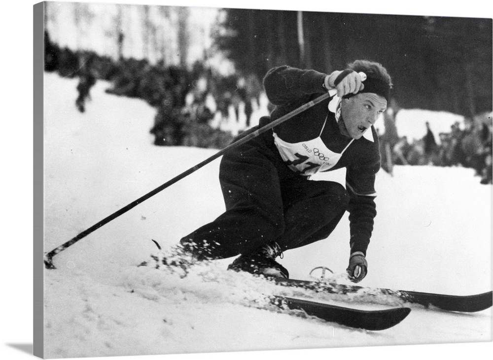 Othmar Schneider of Austria in action on his way to winning the Slalom at the 1952 Oslo Winter Olympics