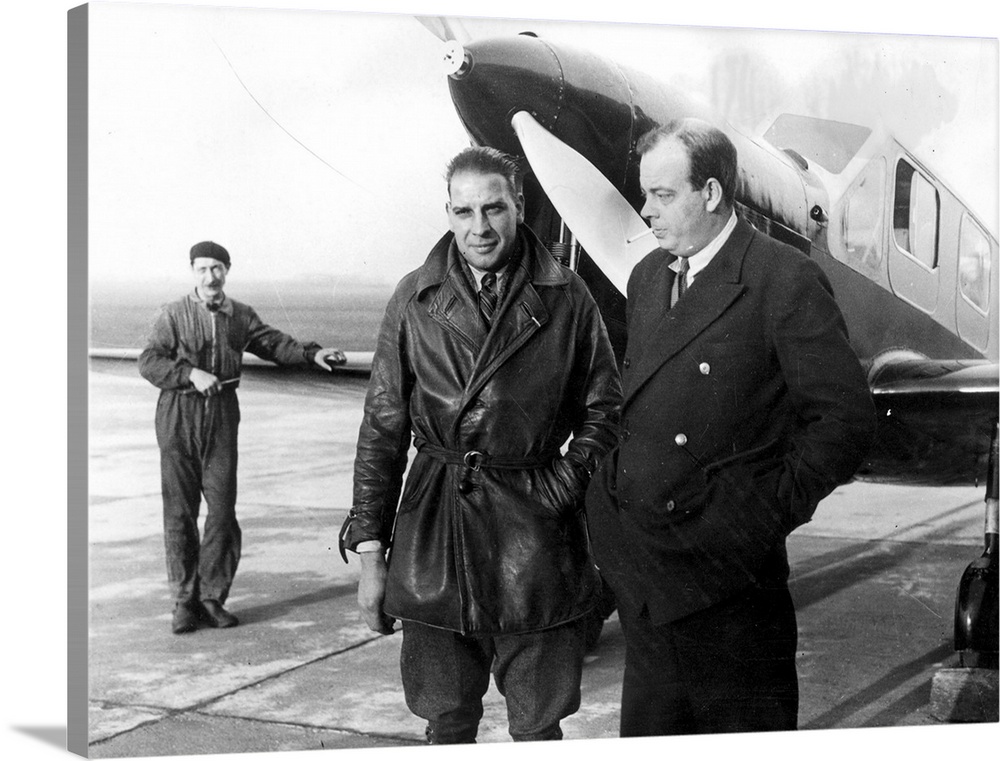 circa 1938  French novelist and airman Antoine de Saint-Exupery (1900 - 1944) with his mechanic Andre Prevot Saint-Exupery...