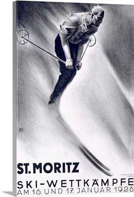 St. Moritz, Ski Wettkampfe, Vintage Poster, by Carl Moos