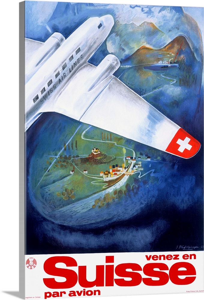 Suisse, Par Avion, Vintage Poster