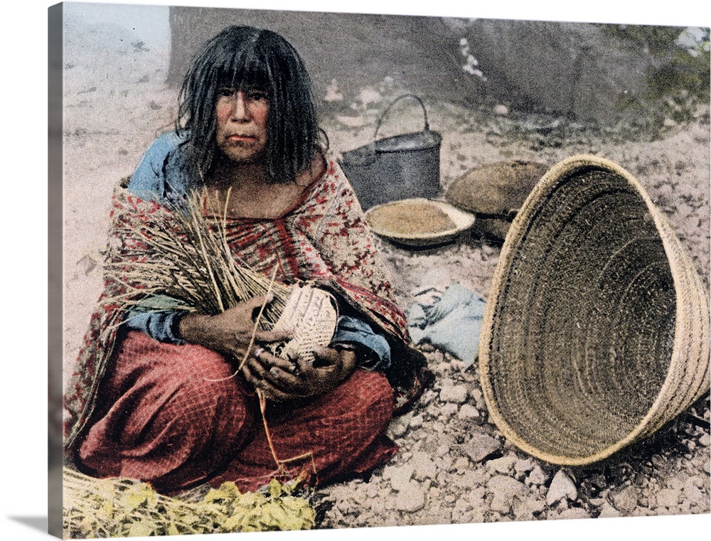 Supai Squaw Weaving Basket Cataract Canyon Arizona Vintage Photograph