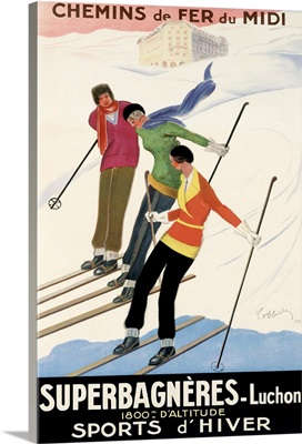 Superbagneres, People Skiing, Sports dHiver, Vintage Poster, by Leonetto Cappiello