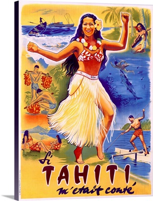 Tahiti, Wahine Hula Dance, Vintage Poster