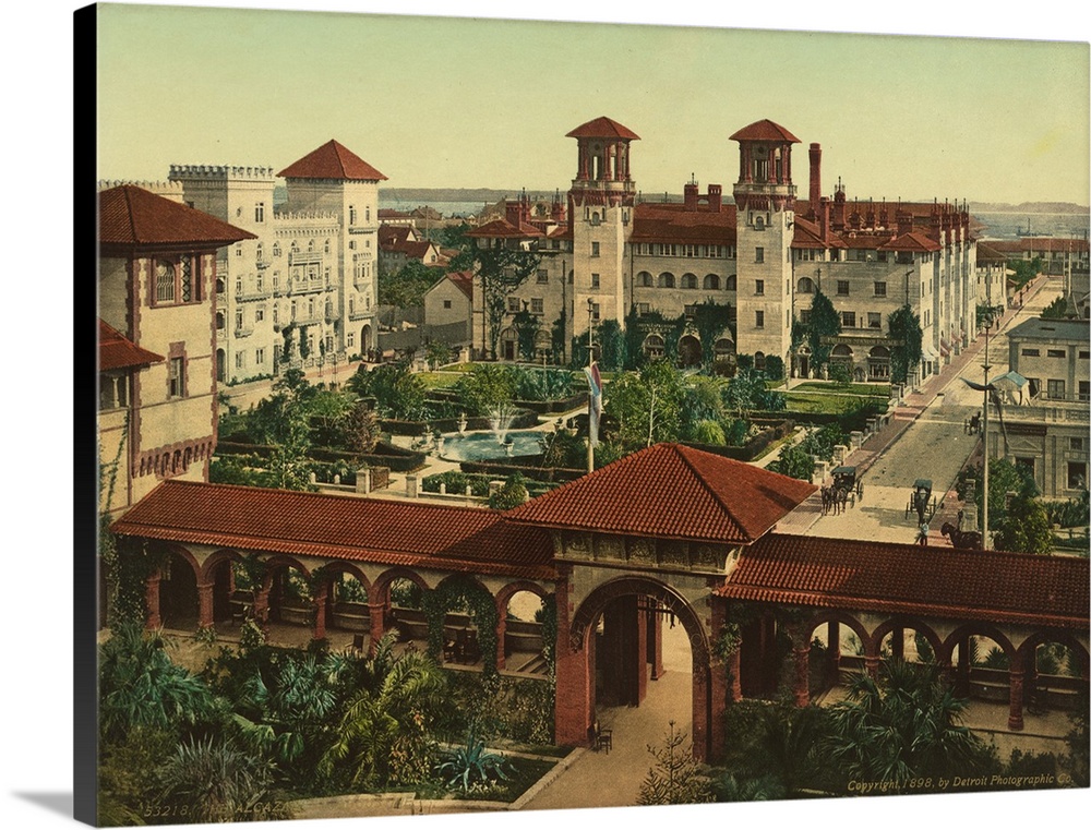 Hand colored photograph of the alcazar, St. Augustine.