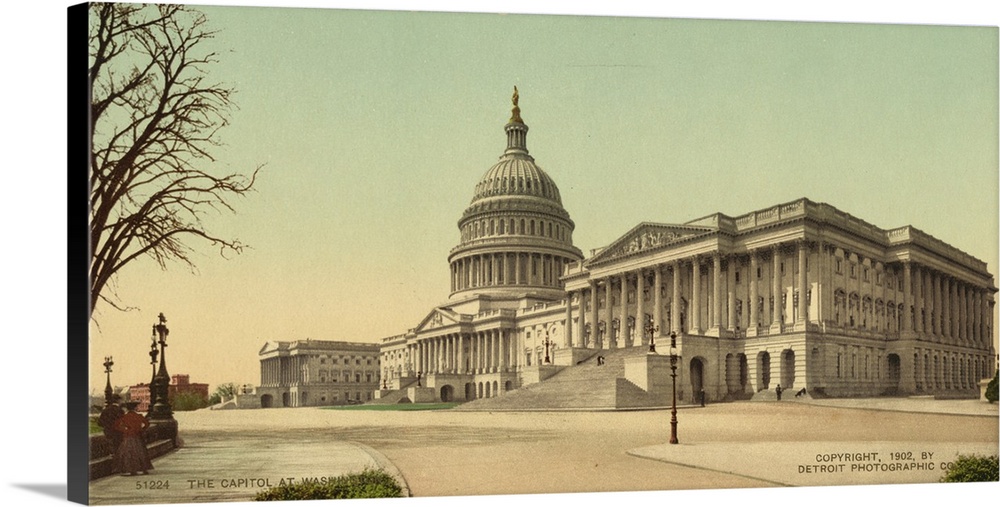 Hand colored photograph of the capitol at Washington.