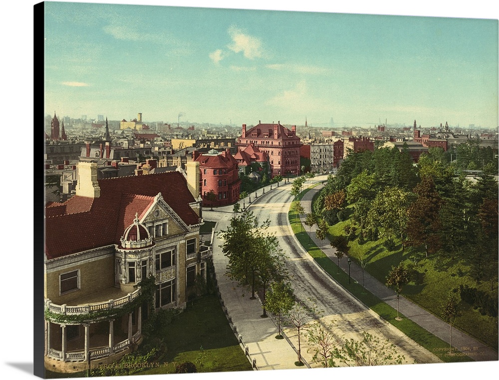 Hand colored photograph of the circle, Brooklyn, New York.