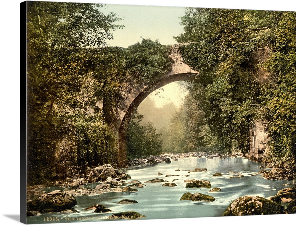 Hand colored photograph of the Dargle bridge, country Wicklow, Ireland.