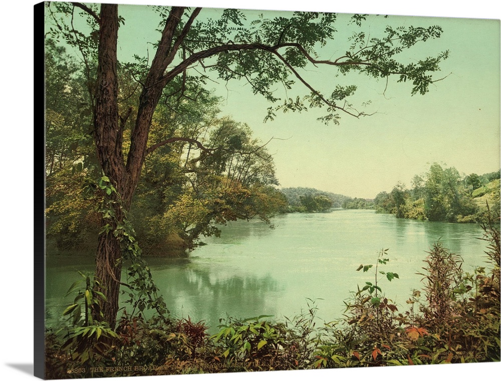 Hand colored photograph of the French broad at the Swannanoa, Asheville, North Carolina.