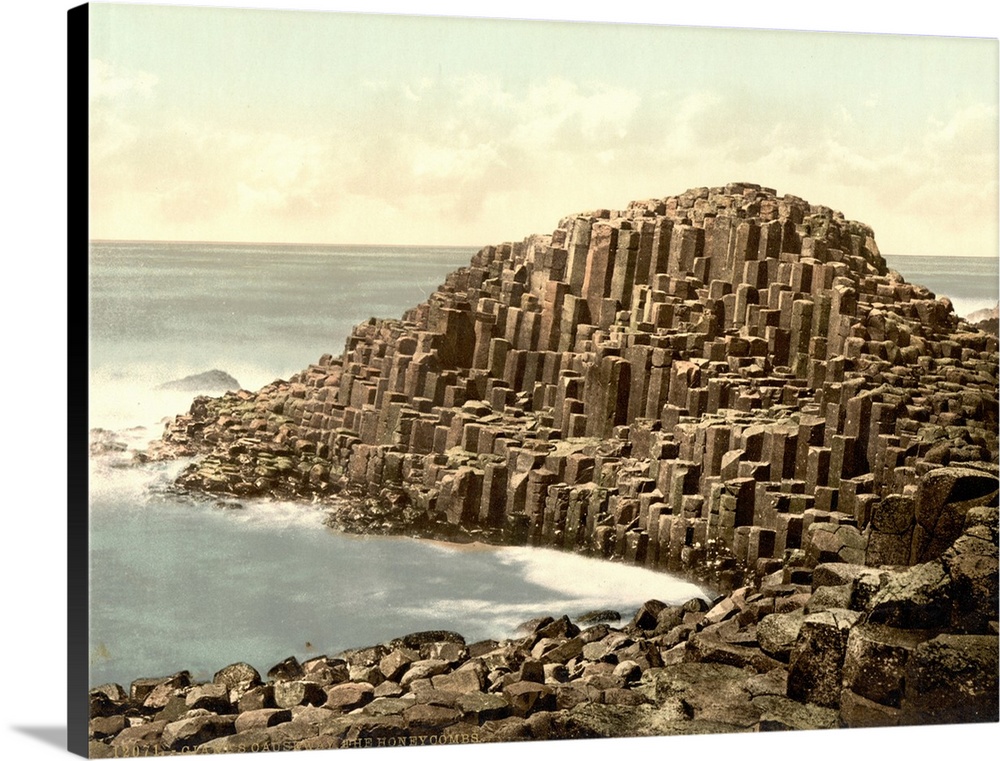 Hand colored photograph of the honeycombs, giant's causeway, country Antrim, Ireland.