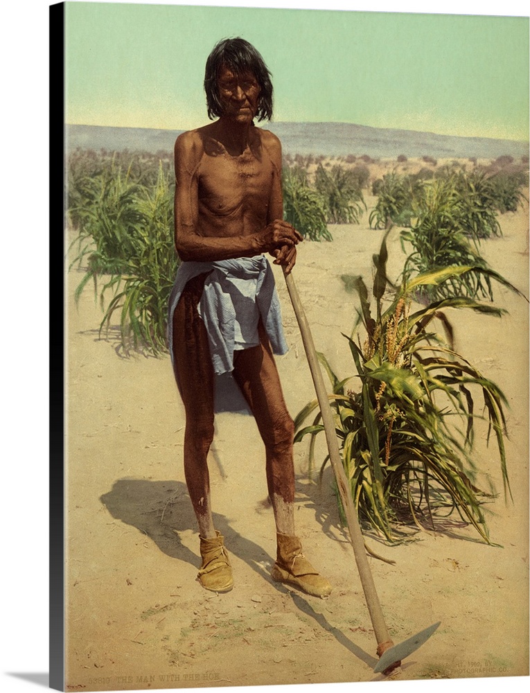 Hand colored photograph of the man with the hoe.