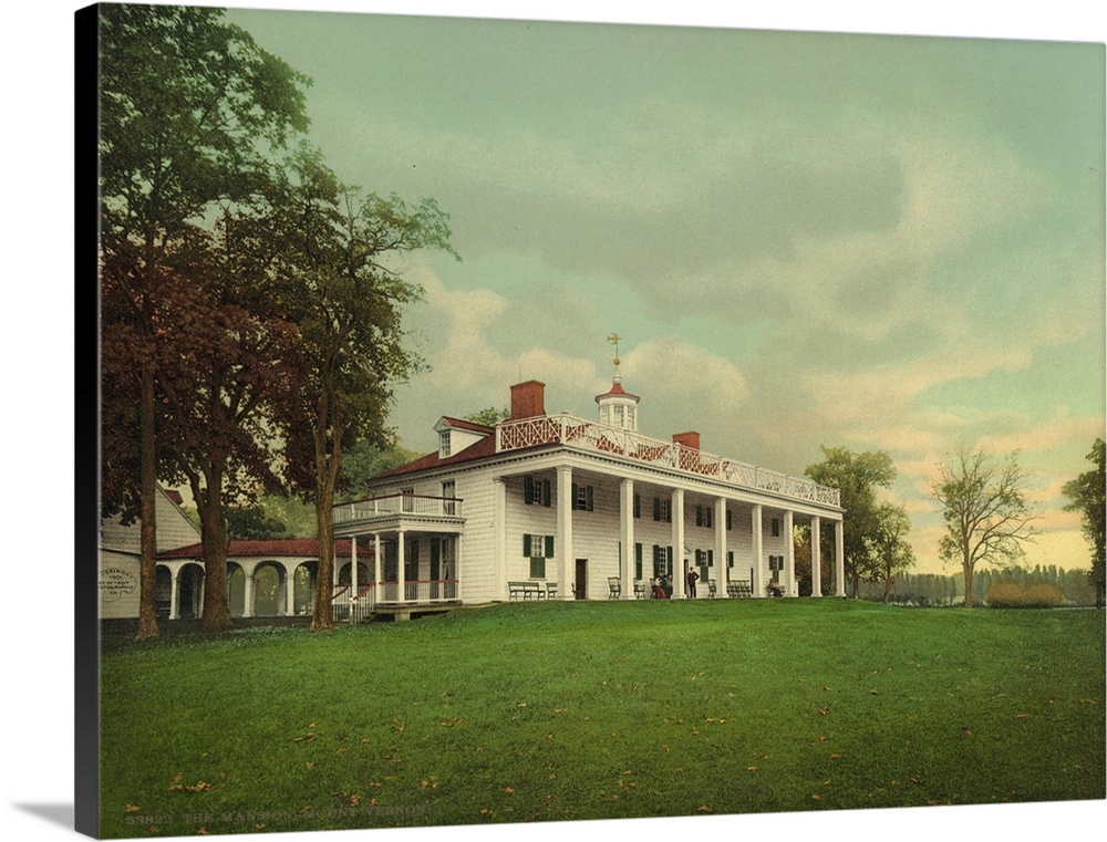 Hand colored photograph of the mansion, mount Vernon.