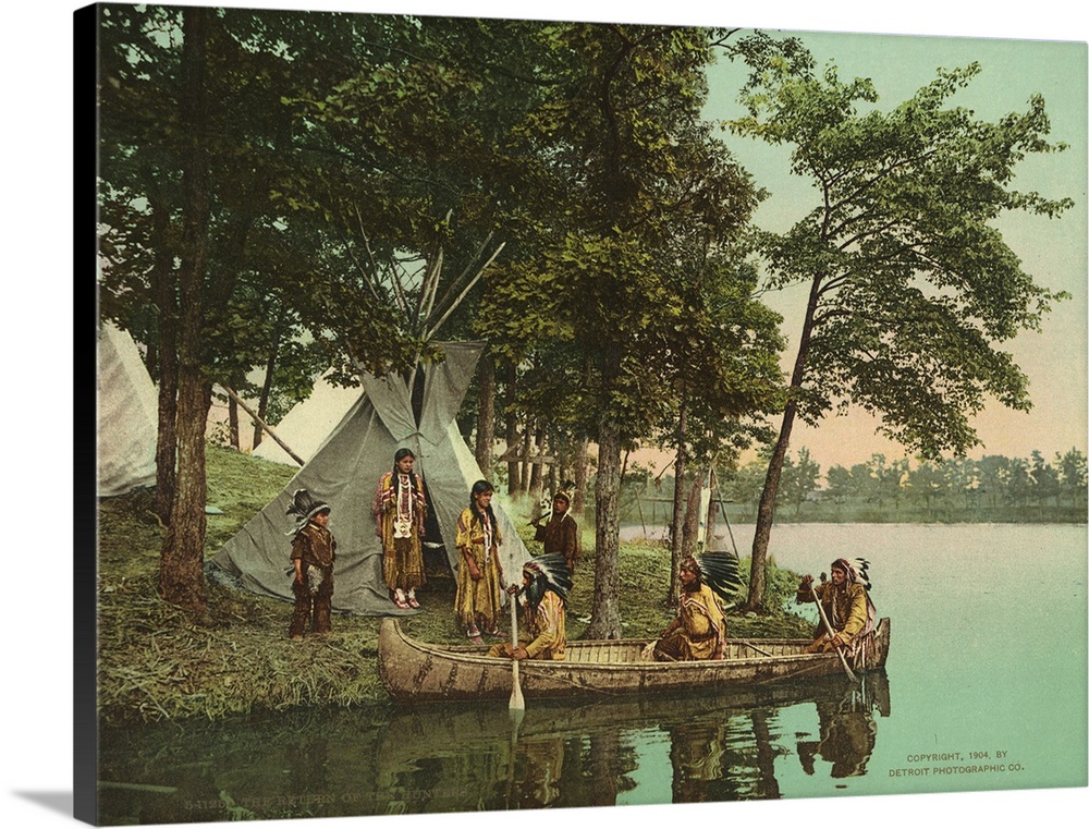 Hand colored photograph of the return of the hunters.