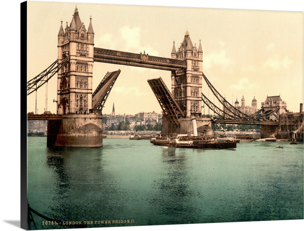 Hand colored photograph of tower bridge, London.
