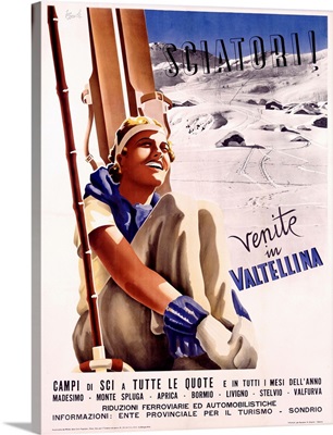 Valtellina, Sciatori, Vintage Poster, by Romola
