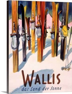 Wallis, winter, snow, ski, Vintage Poster