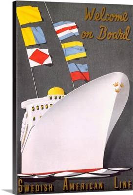 Welcome on Board, Swedish American Ocean Line, Vintage Poster