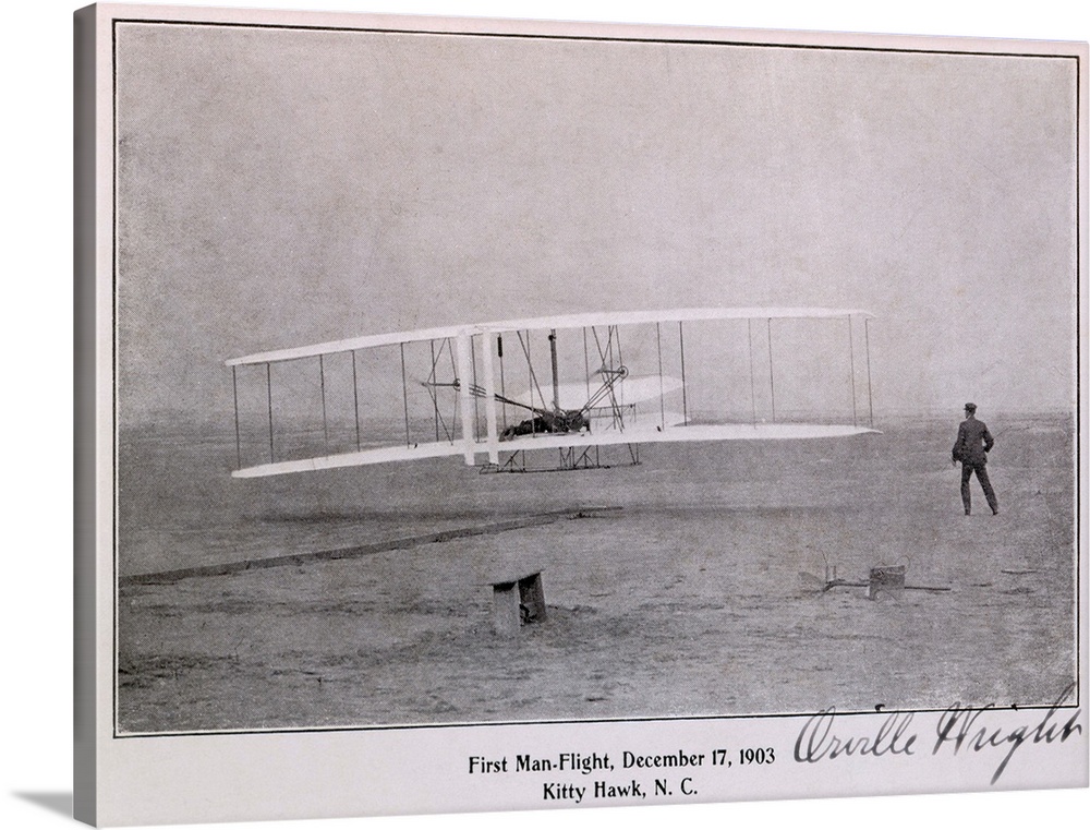 Wright Brothers Flight at Kitty Hawk Vintage Photograph